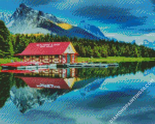 Canada Maligne Lake Boat House diamond painting