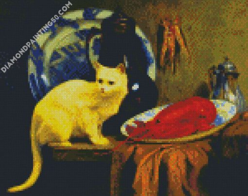 Cat And Lobster Still Life diamond painting