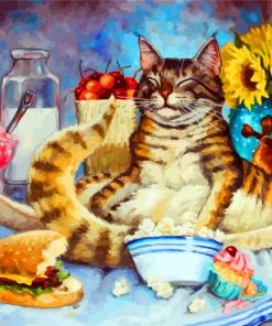 Cat Eating Popcorn Diamond Paintings