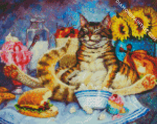 Cat Eating Popcorn Diamond Paintings