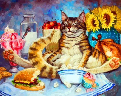 Cat Eating Popcorn Diamond Paintings