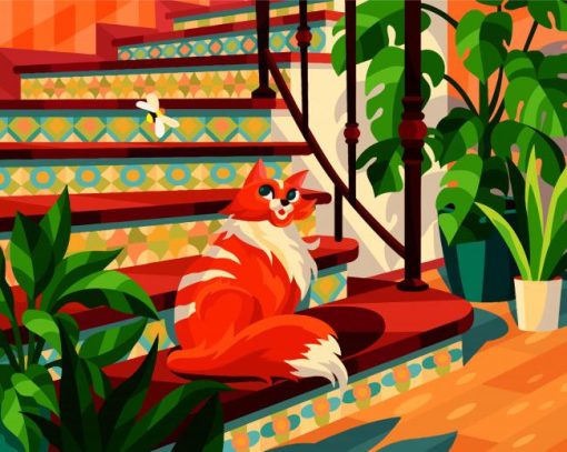 Cat On Stairs Diamond Paintings