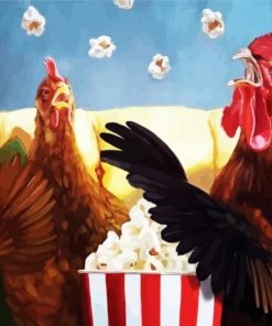 Chicken Eating Popcorn Diamond Paintings