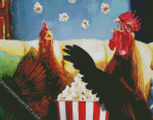 Chicken Eating Popcorn Diamond Paintings