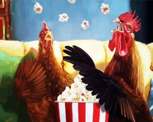 Chicken Eating Popcorn Diamond Paintings