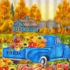 Fall With Blue Truck Diamond Paintings