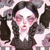 Goth Little Girl And Black Cat Diamond Paintings