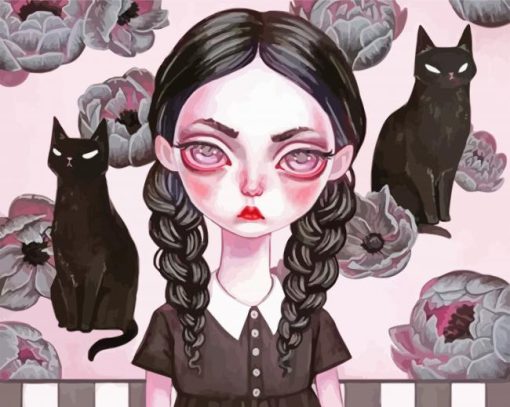 Goth Little Girl And Black Cat Diamond Paintings