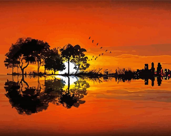 Guitar Sunset Landscape Diamond Paintings