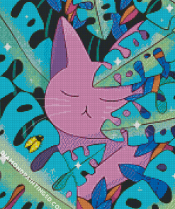 Purple Cat Between Plants Diamond Paintings