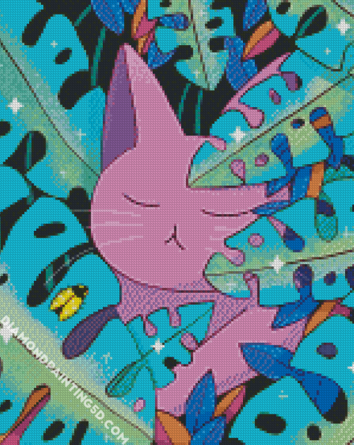 Purple Cat Between Plants Diamond Paintings