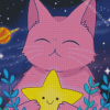 Purple Cat Holding Star Diamond Paintings