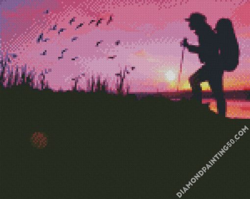 Hiker Silhouette At Sunset diamond painting