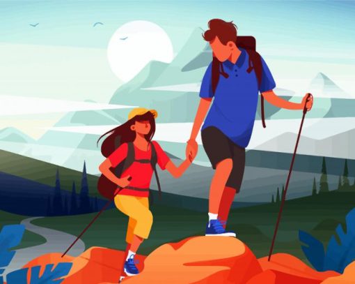 Illustration Couple Hiking diamond painting