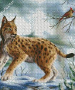 Lynx Cat And Cardinals diamond painting