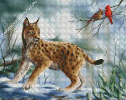 Lynx Cat And Cardinals diamond painting