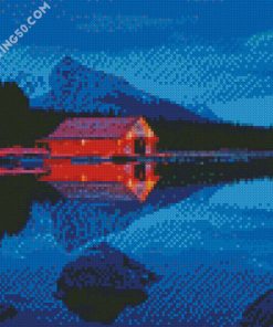 Maligne Lake Boat House diamond painting