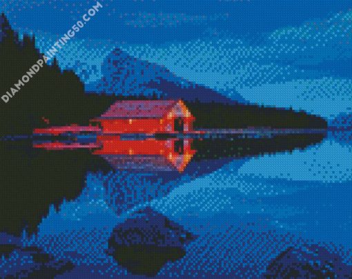 Maligne Lake Boat House diamond painting