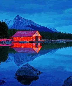 Maligne Lake Boat House diamond painting