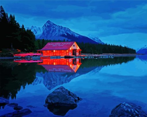 Maligne Lake Boat House diamond painting