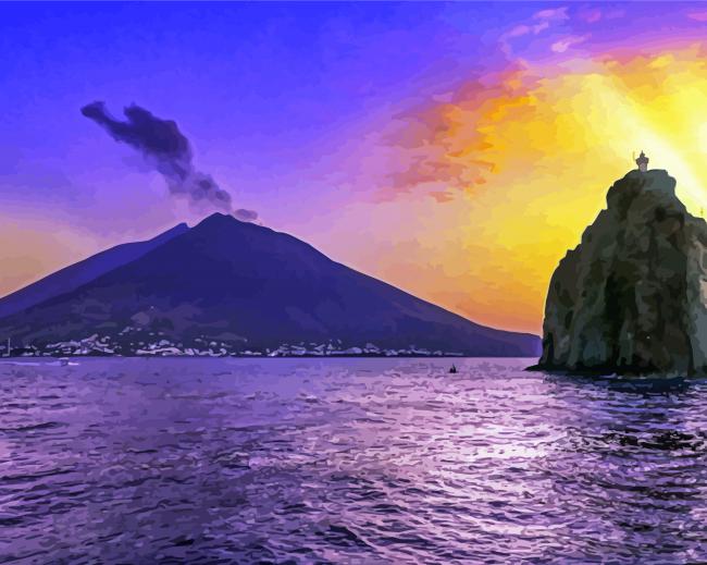 Mount Stromboli Volcano Diamond Paintings