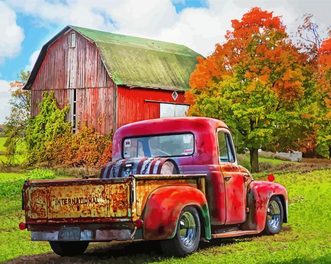 Old Red Truck And Barn Diamond Paintings