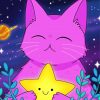 Purple Cat Holding Star Diamond Paintings