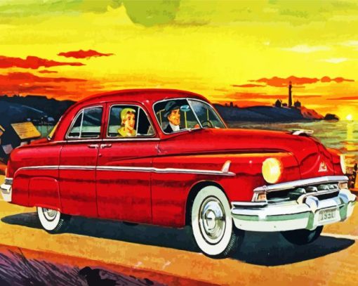 Red Classic Lincoln Car diamond painting