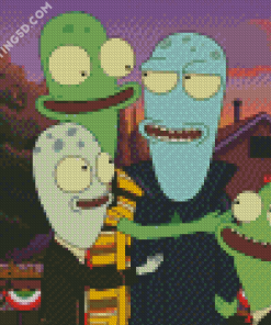 Alien Family Cartoon Diamond Paintings