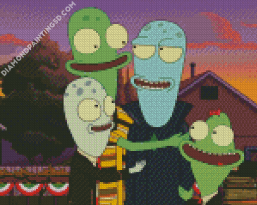 Alien Family Cartoon Diamond Paintings