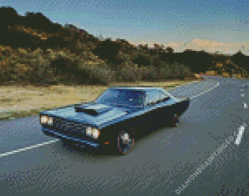 Black Plymouth Roadrunner On Road Diamond Paintings