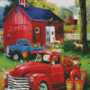 Red Truck And Barn Diamond Paintings