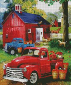 Red Truck And Barn Diamond Paintings