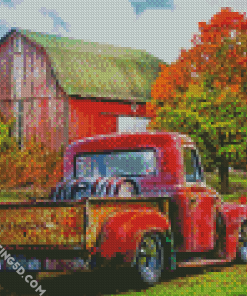 Old Red Truck And Barn Diamond Paintings