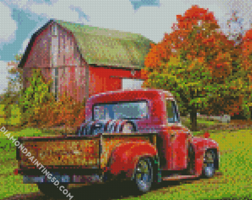 Old Red Truck And Barn Diamond Paintings