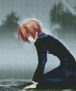 Sad Anime Boy Kneeling Diamond Paintings