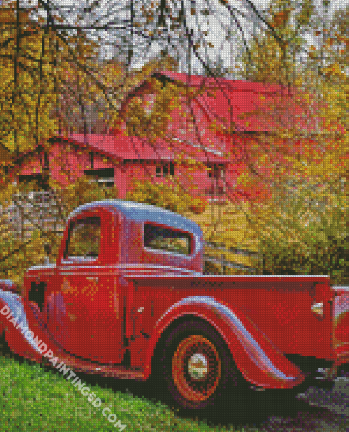 Vintage Red Truck And Barn Diamond Paintings