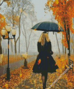 Walking Girl In The Rain Diamond Paintings