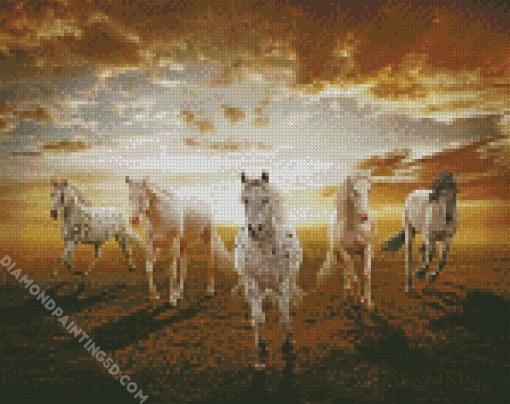 White Five Horses Diamond Paintings