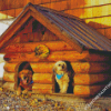 Wooden Cabin Dogs Diamond Paintings