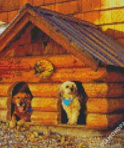 Wooden Cabin Dogs Diamond Paintings