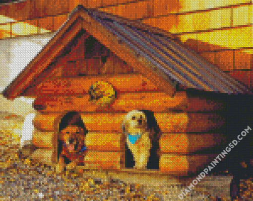 Wooden Cabin Dogs Diamond Paintings