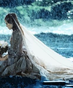 Sad Bride Kneeling Under Rain Diamond Paintings