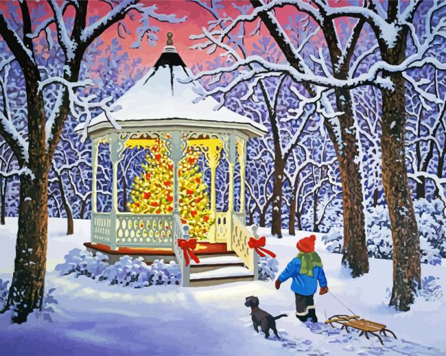 Snow Christmas Gazebo diamond painting