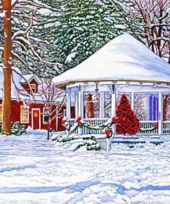 Snow Winter Gazebo diamond painting