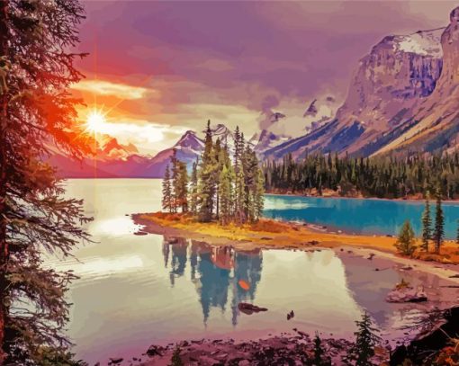 Sunset At Maligne Lake diamond painting