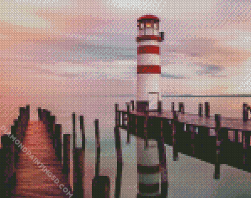 Sunset Podersdorf Lighthouse Austria diamond painting