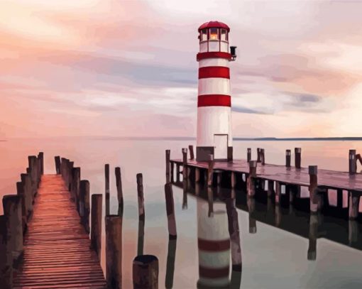 Sunset Podersdorf Lighthouse Austria diamond painting