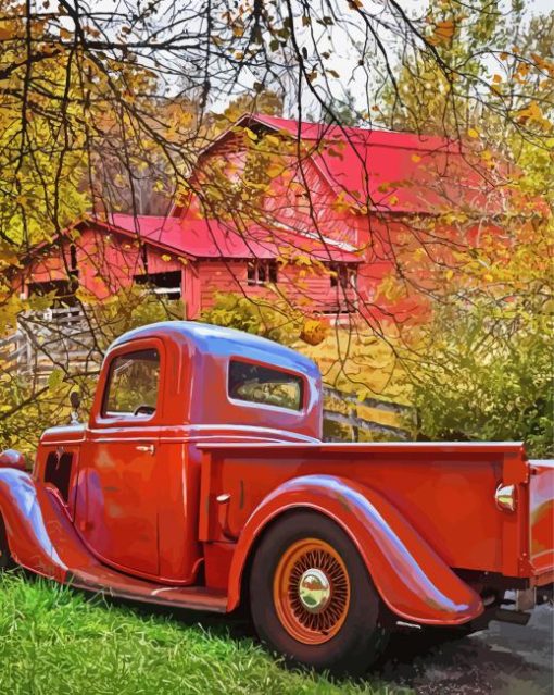 Vintage Red Truck And Barn Diamond Paintings