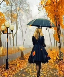 Walking Girl In The Rain Diamond Paintings